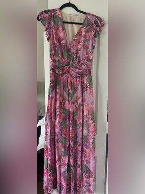 jennsen ruched flutter sleeve maxi dress Ciebon | Dresses | Ciebon Jennsen Ruched Flutter Sleeve Maxi Dress In Pink  Floral Size Small